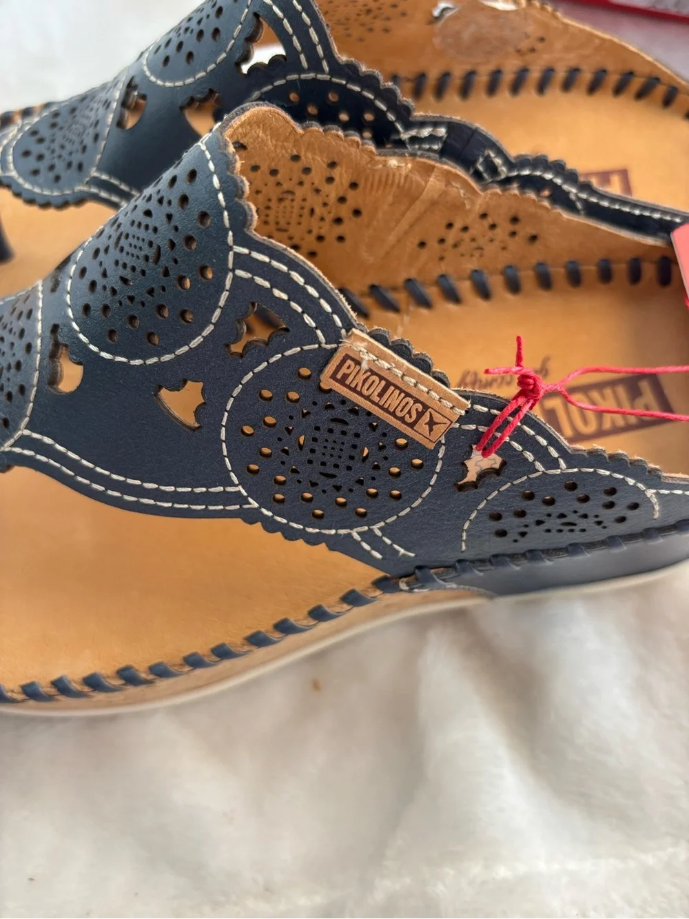 PIKOLINOS Marina Thong Wedge Leather Sandals Blue Size 37 EU 6.5-7 US
